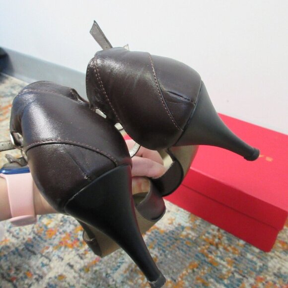 San Cipriano Pointed Toe Ankle Strap Pumps Women 37 Brown High Heels y2k vtg 322 - Picture 5 of 10